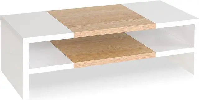 Main image of TEAMIX 2 Tiers Desktop Monitor Stand Riser 20 Inch Printer Stand with Storage Small TV Riser Laptop Wooden Desk Organizer Shelf Bookshelf Maple (White+Maple, 2 Tiers)