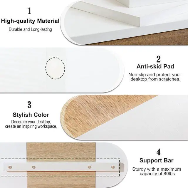 Alt view image 4 of 7 - TEAMIX 2 Tiers Desktop Monitor Stand Riser 20 Inch Printer Stand with Storage Small TV Riser Laptop Wooden Desk Organizer Shelf Bookshelf Maple (White+Maple, 2 Tiers)