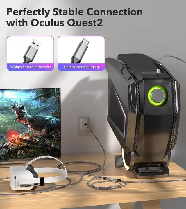 Alt view image 2 of 7 - Link Cable 16 FT for Meta Oculus Quest 3, Quest 2/Pro Accessories, 3 in-1 Charging While Playing All Day, with USB C Sufficient Power for VR Headset (16FT- Charging While Play)