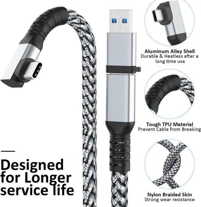 Alt view image 4 of 7 - Link Cable 16FT VR Cable Compatible with Meta Oculus Quest 2/Quest 3S/Quest 3/Pro Pico, Nylon Braided Accessories and Gaming PC Steam VR, USB 3.0 Data Transfer Type C Cable, for VR Headset