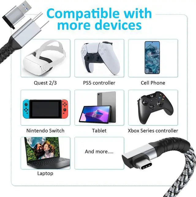 Alt view image 6 of 7 - Link Cable 16FT VR Cable Compatible with Meta Oculus Quest 2/Quest 3S/Quest 3/Pro Pico, Nylon Braided Accessories and Gaming PC Steam VR, USB 3.0 Data Transfer Type C Cable, for VR Headset