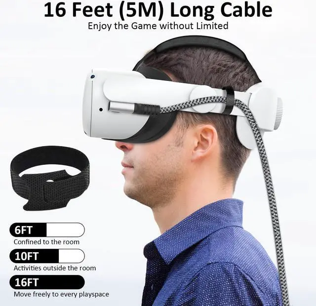 Alt view image 7 of 7 - Link Cable 16FT VR Cable Compatible with Meta Oculus Quest 2/Quest 3/Pro Pico, Nylon Braided Accessories and Gaming PC Steam VR, USB 3.0 Data Transfer Type C Cable, for VR Headset