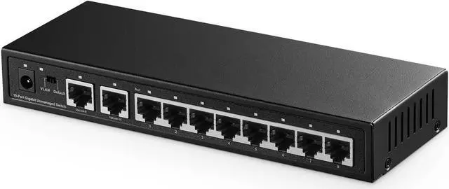 Main image of Binardat 10 Port Gigabit Ethernet Switch, 8 Ports 100/1000Mbps, 2 Gigabit Uplink, Support Vlan, Metal Case Unmanaged Plug and Play