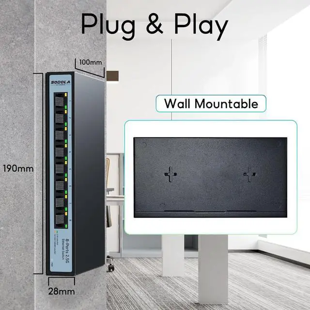 Alt view image 6 of 7 - Upgrade SODOLA 8-Port Unmanaged 2.5G Switch| 8 x 2.5GBASE-T Ports,60Gbps Switching Capacity, Plug & Play,Fanless Homelab 2.5Gb Network Switch