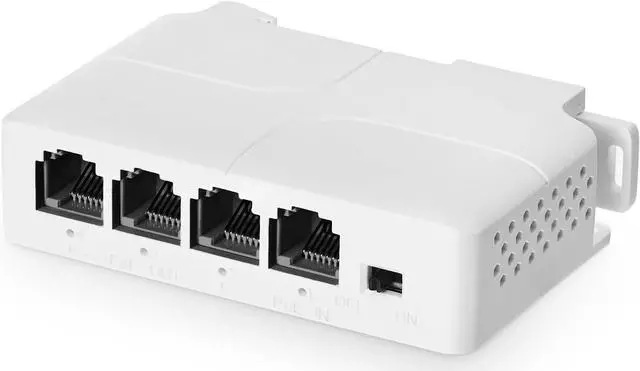 Main image of PoE Passthrough Switch, 1 PoE in 3 PoE Out Extender, IEEE802.3af/at PoE Powered, 100Mbps Ethernet, din-Rail & Wall Mount