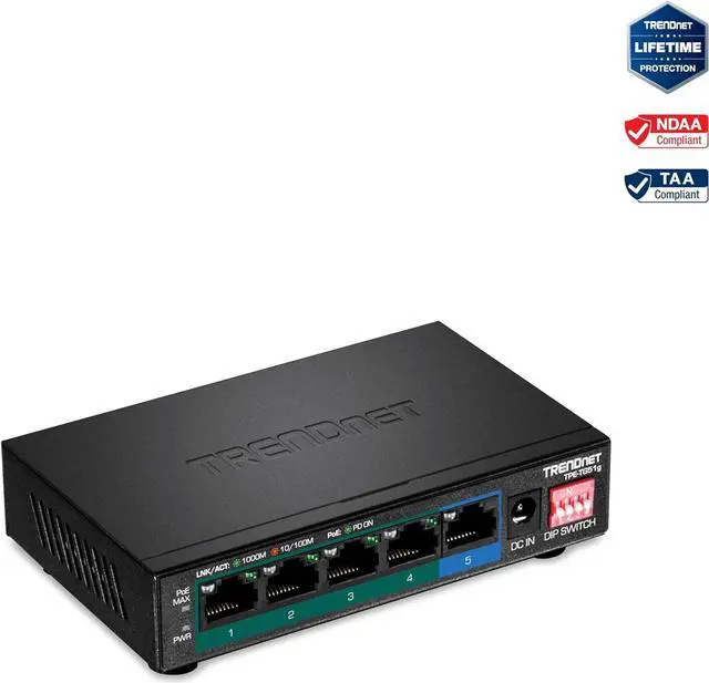 Alt view image 6 of 7 - TRENDnet 5-Port Gigabit PoE+ Switch, Camera DIP Switch extends PoE+ 200m (656 ft.), 60W PoE Budget,Lifetime Protection, Black, TPE-TG51g