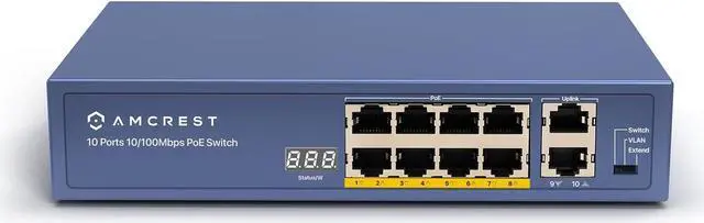 Main image of Amcrest 9-Port POE+ Power Over Ethernet POE Switch with Metal Housing, 8-Ports POE+ 802.3at 96w (AMPS9E8P-AT-96)