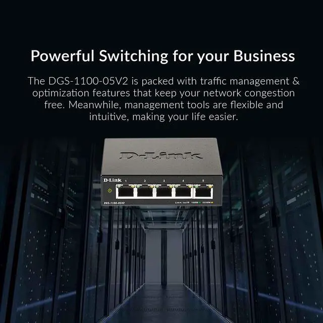 Alt view image 4 of 7 - D-Link 5-Port Gigabit Smart Managed Switch | 5GbE Ports | L2 |VLANs | Web Managed | Desktop| Fanless | NDAA Compliant | Lifetime Warranty (DGS-1100-05V2)
