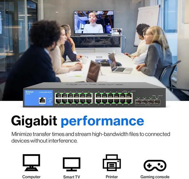 Alt view image 3 of 7 - Linksys LGS328C 24 Port Gigabit Managed Network Switch with 4 x 10G Uplink SFP+ Slots - Advanced Security, QoS, Static Routing, VLAN, IGMP Features - Metal Housing, Desktop / Wall Mount
