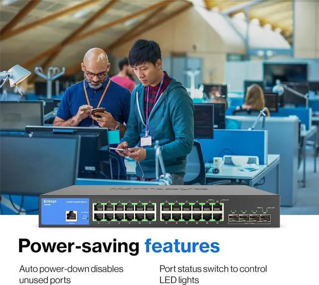 Alt view image 5 of 7 - Linksys LGS328C 24 Port Gigabit Managed Network Switch with 4 x 10G Uplink SFP+ Slots - Advanced Security, QoS, Static Routing, VLAN, IGMP Features - Metal Housing, Desktop / Wall Mount