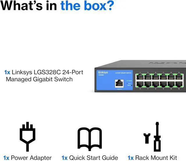 Alt view image 7 of 7 - Linksys LGS328C 24 Port Gigabit Managed Network Switch with 4 x 10G Uplink SFP+ Slots - Advanced Security, QoS, Static Routing, VLAN, IGMP Features - Metal Housing, Desktop / Wall Mount