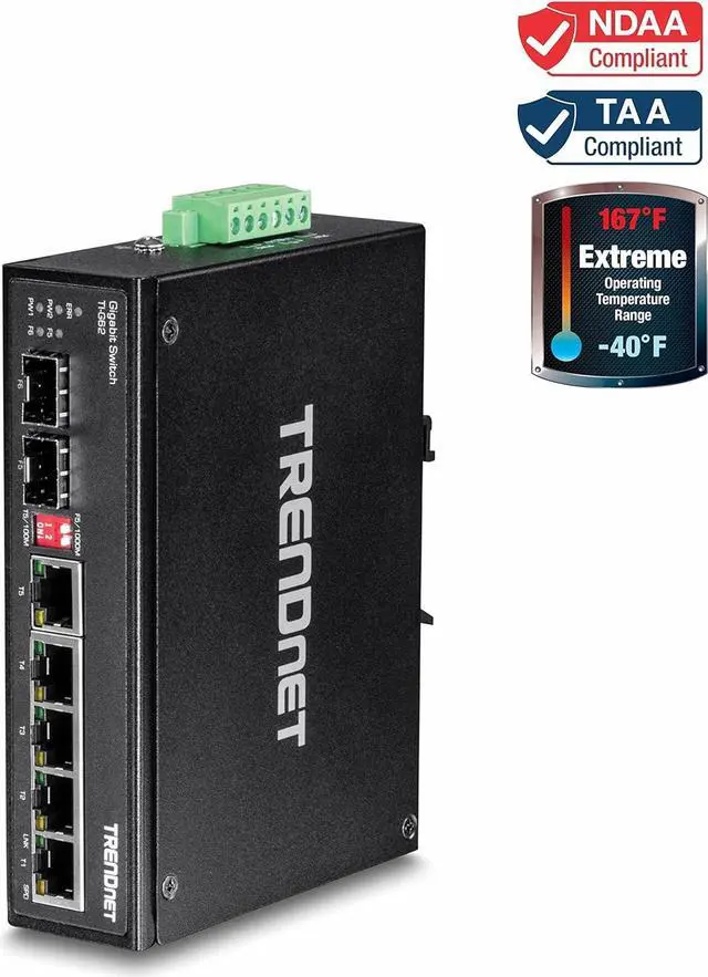 Alt view image 3 of 7 - TRENDnet 6-Port Hardened Industrial Gigabit DIN-Rail Switch, 12 Gbps Switching Capacity, IP30 Rated Metal Housing (-40 to 167 ºF),DIN-Rail & Wall Mounts Included, Lifetime Protection, Black, TI-G62