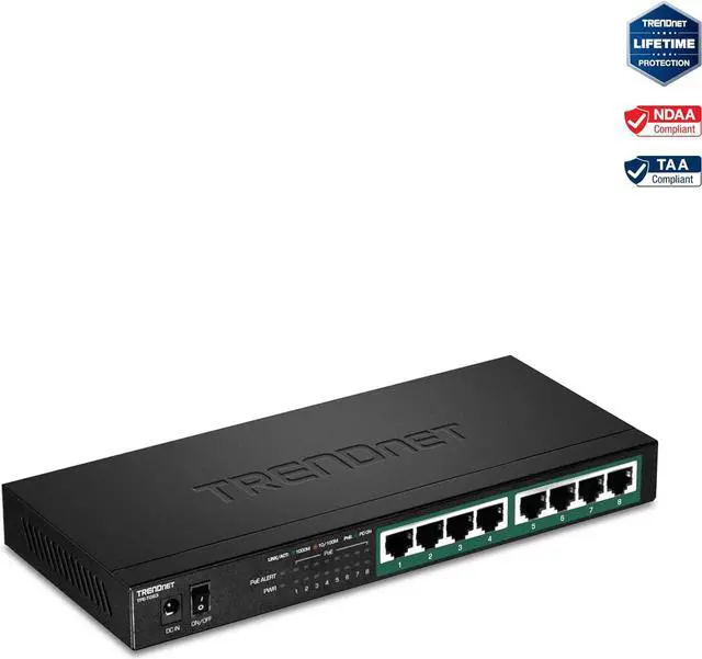Alt view image 3 of 7 - TRENDnet 8-Port Gigabit PoE+ Switch, 65W PoE Power Budget, 16Gbps Switching Capacity, IEEE 802.1p QoS, DSCP Pass-Through Support, Fanless, Wall Mountable, Lifetime Protection, Black, TPE-TG83