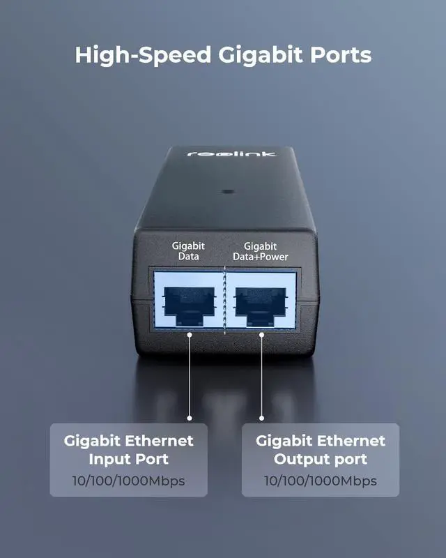Alt view image 2 of 6 - Reolink Gigabit PoE Injector, Convert Non-PoE to PoE, Supplies PoE+ (30W) or PoE (15.4W), Distance up to 100m, Plug & Play, Suitable for Reolink PoE Cameras/Reolink Video Doorbell PoE, P030U05