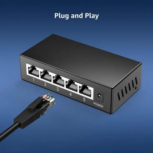 Alt view image 5 of 7 - 5-Port Gigabit Ethernet Switch, 5 Port 10/100/1000Mbps Network Ethernet Switch, 5-Port Ethernet Splitter Unmanaged, Metal Case, Mini Body, Fanless, Plug and Play, Wall-Mounted, VM-GS0500