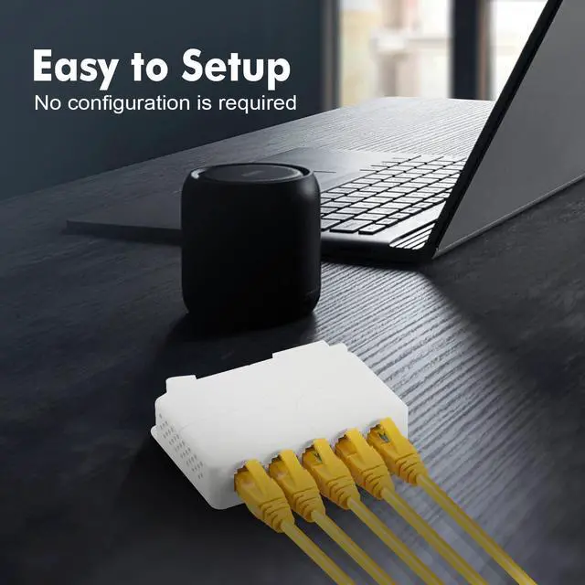 Alt view image 7 of 7 - Gigabit PoE Passthrough Switch, 1 PoE in 4 Out POE Extender, IEEE802.3af/at/bt poe Powered 90W, 10/100/1000Mbps Ethernet, Din Rail & Wall Mount Plug and Play