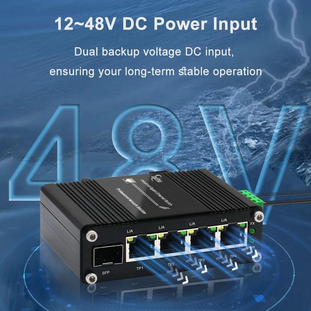 Alt view image 4 of 6 - Industrial 5 Port Gigabit Switch, 4×RJ45 + 1×SFP Slot Ethernet Switch