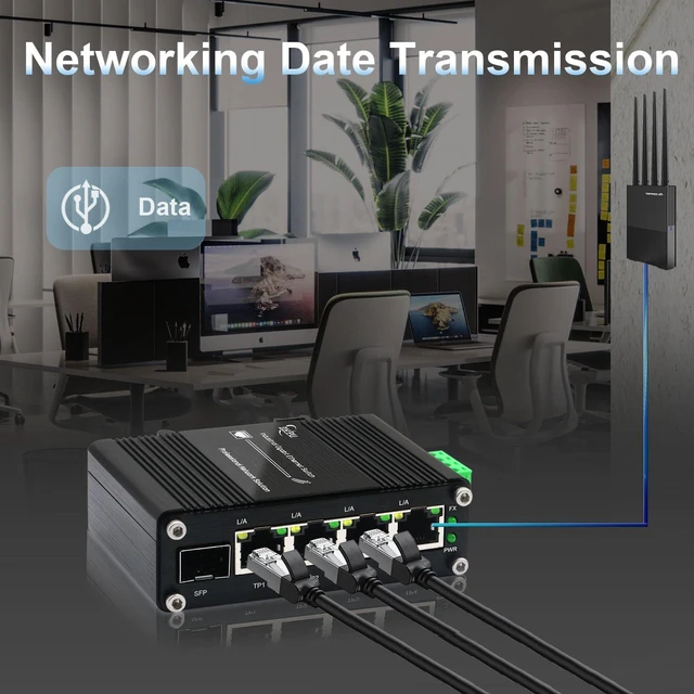 Alt view image 3 of 6 - Industrial 5 Port Gigabit Switch, 4×RJ45 + 1×SFP Slot Ethernet Switch