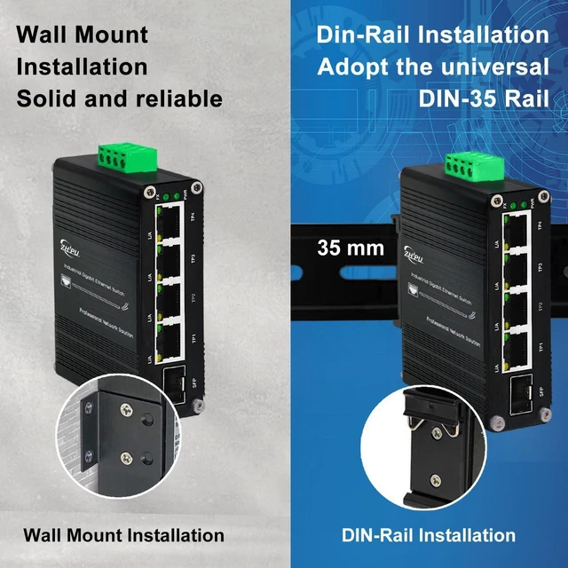 Alt view image 6 of 6 - Industrial 5 Port Gigabit Switch, 4×RJ45 + 1×SFP Slot Ethernet Switch