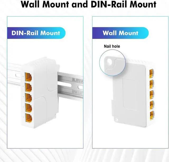 Alt view image 5 of 7 - MokerLink 5 Port Gigabit PoE Extender, IEEE 802.3 af/at/bt 90W PoE Repeater, 10/100/1000Mbps, 1 PoE in 4 PoE Out, Wall & Din Rail Mount POE Passthrough Switch