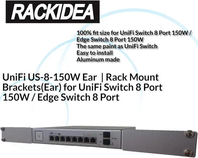 Alt view image 3 of 7 - UniFi US-8-150W Ear - RACKIDEA | RI-UB8RMBA | Rack Mount Brackets(Ear) for UniFi Switch 8 Port 150W / Edge Switch 8 Port