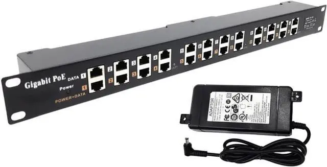 Main image of PoE Injector - 12 Port Gigabit Passive Midspan Injector with 48V 120 Watt UL Power Supply - Power Over Ethernet for 802.3af or at (PoE+) Devices VoIP Phone, WiFi Access Point, IP Camera