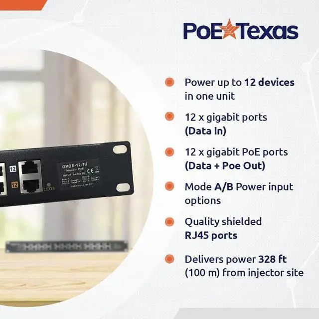 Alt view image 3 of 6 - PoE Injector - 12 Port Gigabit Passive Midspan Injector with 48V 120 Watt UL Power Supply - Power Over Ethernet for 802.3af or at (PoE+) Devices VoIP Phone, WiFi Access Point, IP Camera