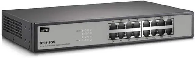 Main image of Netis ST3116GS 16 Port Unmanaged 10/100/1000M Gigabit Ethernet Switch with Sturdy Metal Desktop Size | Expandable to Standard 19 inch Rack Mount with Included Mounting Bracket, Gigabit 1000Mbps