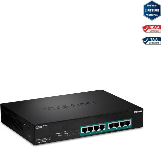 Alt view image 2 of 7 - TRENDnet 8-Port Gigabit Full Power Poe+ Switch, 8 x Gigabit PoE+ Ports, 240W Power Budget, 16Gbps Switching Capacity, Rack Mountable, Ethernet Network Switch, Metal, Lifetime Protection, TPE-TG80F