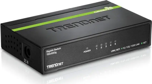 Main image of TRENDnet 5-Port Unmanaged Gigabit Network Ethernet Switch, TEG-S50g, Desktop Ethernet Network Switch, Ethernet Splitter, 5 x Gigabit Ports, 10 Gbps Switching Fabric, Lifetime Protection, Black
