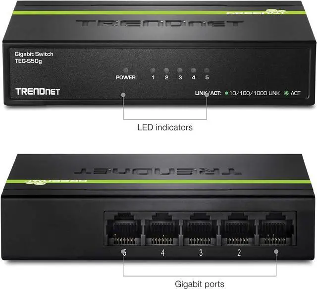 Alt view image 4 of 5 - TRENDnet 5-Port Unmanaged Gigabit Network Ethernet Switch, TEG-S50g, Desktop Ethernet Network Switch, Ethernet Splitter, 5 x Gigabit Ports, 10 Gbps Switching Fabric, Lifetime Protection, Black