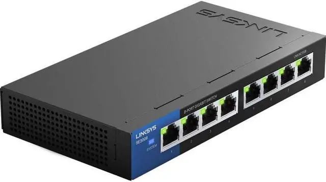 Alt view image 2 of 2 - Linksys SE3008: 8-Port Gigabit Ethernet Unmanaged Switch, Computer Network, Auto-Sensing Ports Maximize Data Flow for up to 1,000 Mbps (Black, Blue)