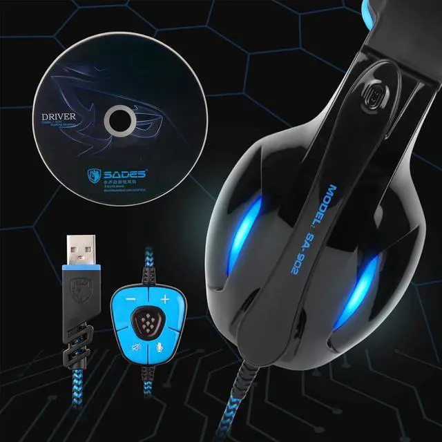 Alt view image 2 of 5 - SADES SA902 Stereo Gaming Headset 7.1 USB Surround Sound PC Headsets Over-Ear Gaming Headphones with Microphone LED Light Black Blue