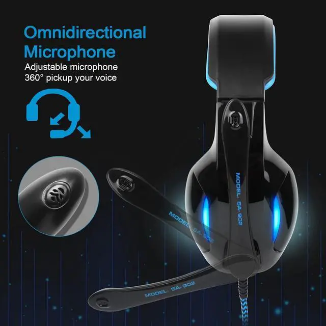 Alt view image 3 of 5 - SADES SA902 Stereo Gaming Headset 7.1 USB Surround Sound PC Headsets Over-Ear Gaming Headphones with Microphone LED Light Black Blue