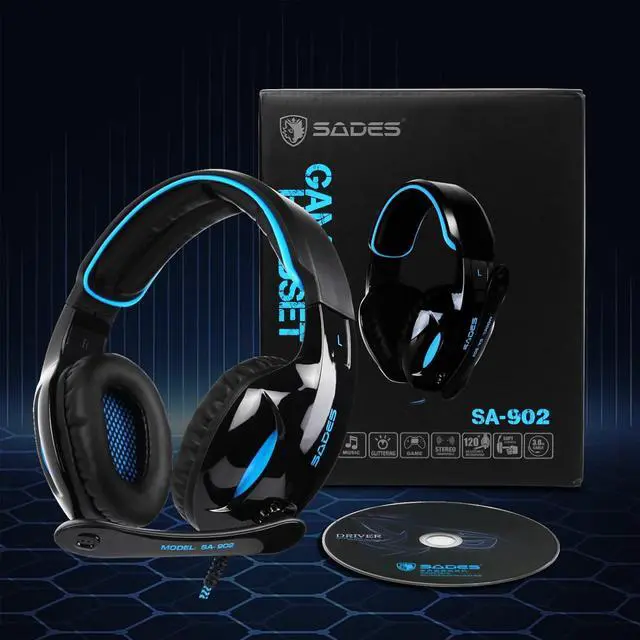 Alt view image 5 of 5 - SADES SA902 Stereo Gaming Headset 7.1 USB Surround Sound PC Headsets Over-Ear Gaming Headphones with Microphone LED Light Black Blue