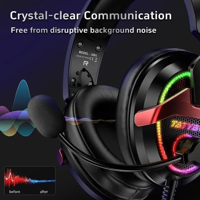 Alt view image 3 of 7 - PC Gaming Headset with Mic for PS5 PS4 Xbox, USB Headset with 7.1 Surround Sound, Wired 3.5mm Headphones, RGB