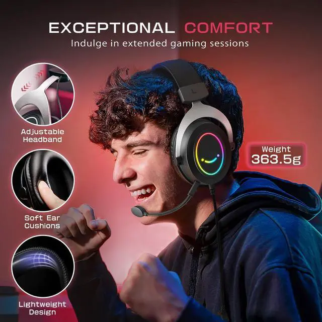 Alt view image 3 of 7 - FIFINE RGB Gaming Headsets,Comfortable Over-Ear Headphones with Microphone,Wired Audio Jack Connection,Leather Passive-Noise-Cancelling Earcups,for PC PS4 PS5 Xbox Gamer Ampligame H3