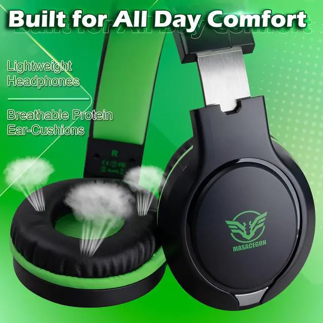 Alt view image 5 of 7 - KHAZNEH H-10 Gaming Headset for PS4, Xbox One, PC, PS5, Nintendo Switch, Stereo Wired Noise Cancelling Over Ear Headphones with Mic for Kids Adults, Bass Surround, Soft Memory Earmuffs, Green