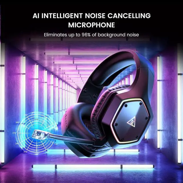 Alt view image 4 of 7 - EKSA Wireless Gaming Headset for PS4 PS5 PC, 7.1 Surround Sound Headset with Mic ENC & RGB Light, 36 Hour Battery, 2.4G USB Gaming Headphones for Computer, Laptop, 3.5mm Jack