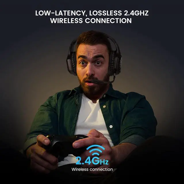 Alt view image 2 of 7 - EKSA Wireless Gaming Headset for PS4 PS5 PC, 7.1 Surround Sound Headset with Mic ENC & RGB Light, 36 Hour Battery, 2.4G USB Gaming Headphones for Computer, Laptop, 3.5mm Jack