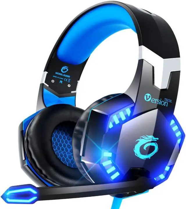 Main image of VersionTECH. G2000 Gaming Headset for PS5 PS4 Xbox One Controller,Bass Surround Noise Cancelling Mic, Over Ear Headphones with LED Lights for Mac Laptop Xbox Series X S Nintendo Switch NES PC Games