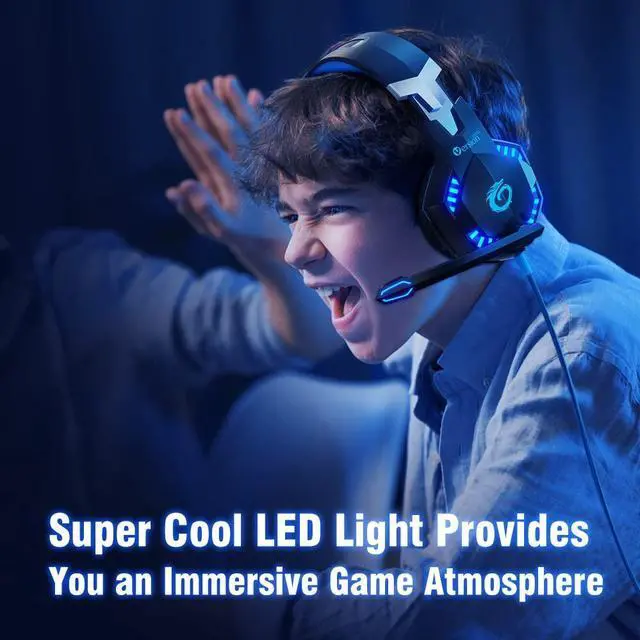 Alt view image 6 of 7 - VersionTECH. G2000 Gaming Headset for PS5 PS4 Xbox One Controller,Bass Surround Noise Cancelling Mic, Over Ear Headphones with LED Lights for Mac Laptop Xbox Series X S Nintendo Switch NES PC Games