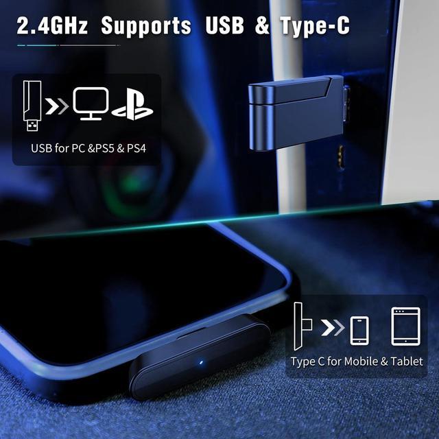 Alt view image 3 of 6 - Ozeino 2.4GHz Wireless Gaming Headset with Microphone, 2.4G USB & Type C Transmitter - 30h Battery Life - RGB Lighting Gaming Headphones for PS5, PS4, PC, Phone