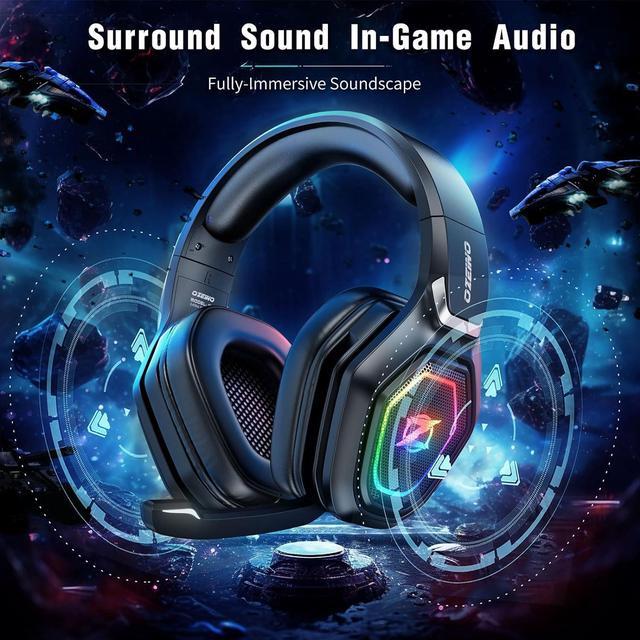 Alt view image 5 of 6 - Ozeino 2.4GHz Wireless Gaming Headset with Microphone, 2.4G USB & Type C Transmitter - 30h Battery Life - RGB Lighting Gaming Headphones for PS5, PS4, PC, Phone