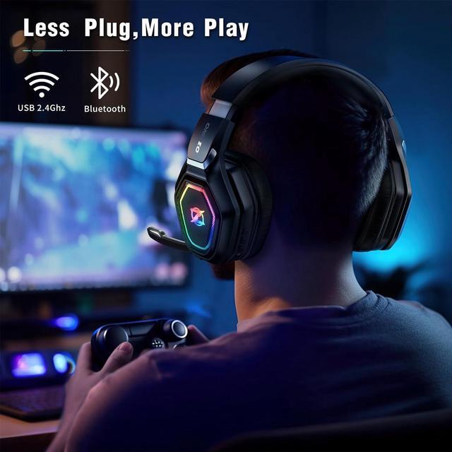 Alt view image 6 of 6 - Ozeino 2.4GHz Wireless Gaming Headset with Microphone, 2.4G USB & Type C Transmitter - 30h Battery Life - RGB Lighting Gaming Headphones for PS5, PS4, PC, Phone