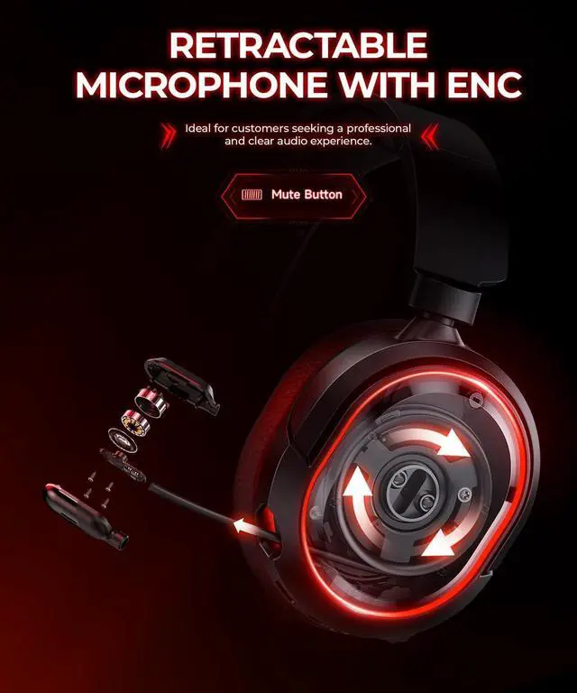 Alt view image 5 of 7 - Valorise 4 in 1 Wireless Gaming Headset, 7.1 Surround Sound,100H Playtime, 2.4Ghz Dongle & Bluetooth 5.3, Gaming Headphones with Retractable ENC Mic, RGB Light, Ergonomic Design for PS5 PS4 PC