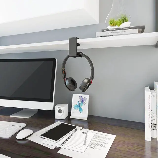 Alt view image 2 of 7 - 2 Pack PC Gaming Headset Headphone Hook Holder Hanger Mount, Headphones Stand with Adjustable & Rotating Arm Clamp, Under Desk Design, Universal Fit, Built in Cable Clip Organizer EURPMASK