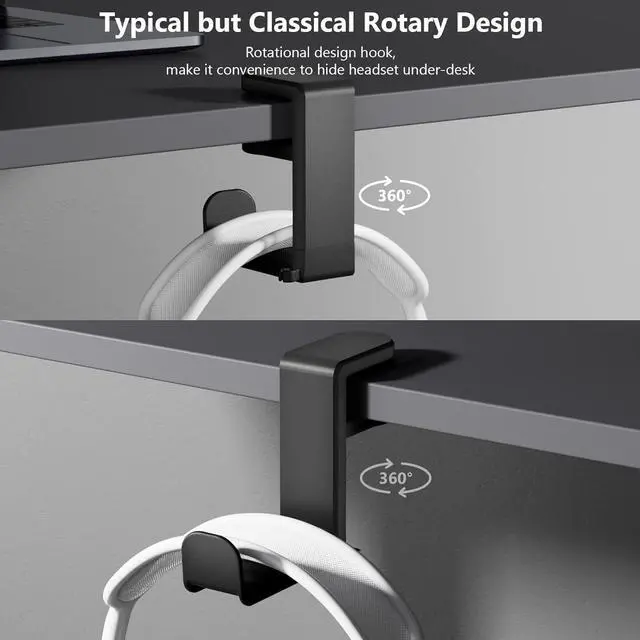 Alt view image 4 of 7 - 2 Pack PC Gaming Headset Headphone Hook Holder Hanger Mount, Headphones Stand with Adjustable & Rotating Arm Clamp, Under Desk Design, Universal Fit, Built in Cable Clip Organizer EURPMASK