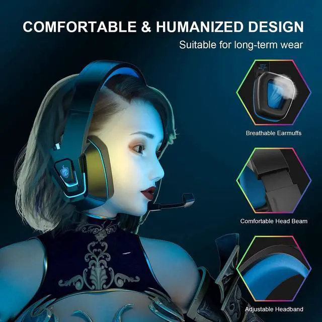 Alt view image 5 of 7 - YOTMS Wired Gaming Headset, Wired PC Headset for Xbox One, PS5, PS4,Laptop, Switch, H2 Over-Ear Gaming Headphones with Noise Cancelling Mic & LED Light & Volume Control & Surround Sound (Navy Blue)