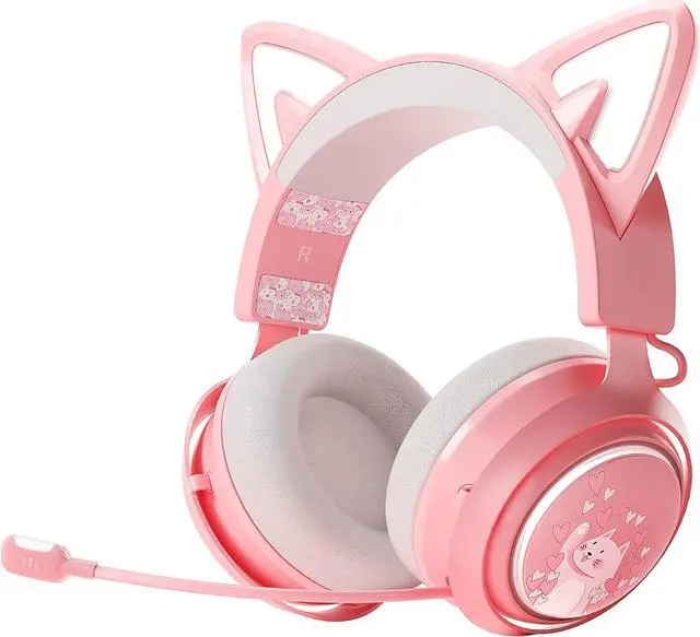 Main image of EASARS Wireless Cat Ear Headphones, Pink Gaming Headset Bluetooth 5.0 for Smartphone, Retractable Mic, 50mm Drivers, RGB Lighting Headset with Mic (USB Dongle Not Included)